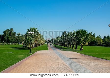 Dubai, United Arab Emirates January 16, 2020: Beautiful View Of Al Mamzar Beach Dubai, Leisure Park.