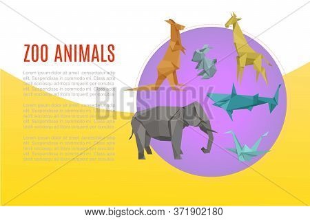 Animal Zoo Banner, Cartoon Exotic Nature, Vector Illustration. Wild And Zoo Character, Jungle Wildli