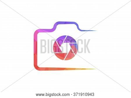 Camera Logo. Media Vision. Colorful Low Poly Camera Logo Template. Photography Logo, Icon, Camera La