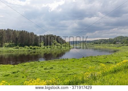 Beautiful Summer Day By The River, Thunderclouds, Kraslava, Latgale, Latvia