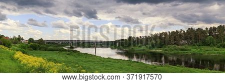 Beautiful Summer Day By The River, Thunderclouds, Kraslava, Latgale, Latvia