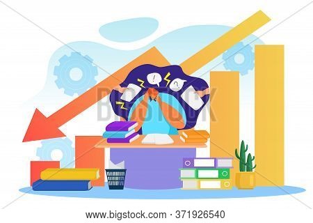 Financial Crisis, Man Near Decline Graph Vector Illustration. Business Down Arrow, Failure Finance L