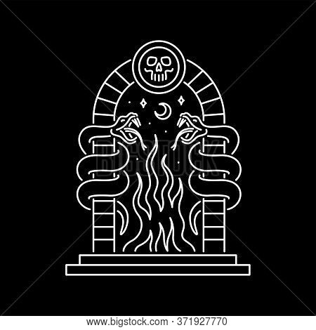 Gates Of Redemption Snakes And Fire White Black Background
