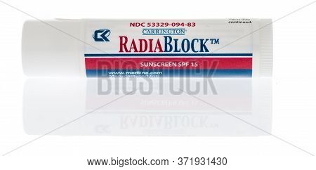 Winneconne,  Wi - 29 May 2020: A Tube Of Carrington Radiablock Lip Balm On An Isolated Background