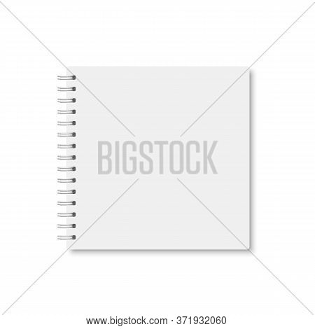 White Realistic A5 Notebook Closed With Soft Shadow. Vector Square Blank Copybook With Metallic Whit