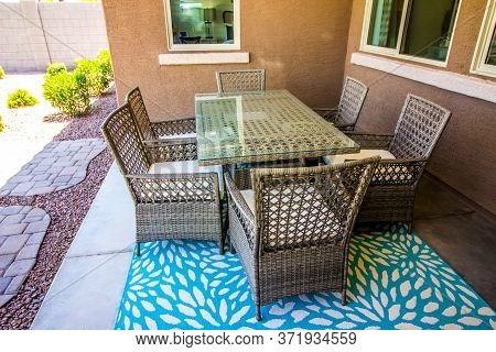 Outdoor Wicker Patio Arm Chairs & Table With Glass Top