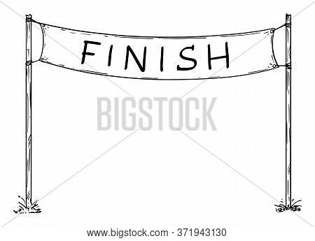 Hand Drawn Vector Of Empty Race Finish Line Sign Or Circuit Finishing Line Banner. Business Or Caree