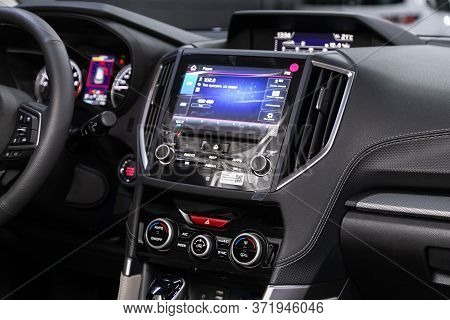 Novosibirsk/ Russia - June 06 2020:subaru Forester, Close-up Of The Central Dashboard, Monitor With 