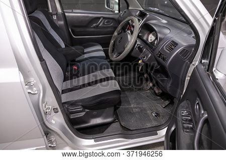 Novosibirsk/ Russia - June 10 2020: Suzuki Wagon R Solio, Prestige Car Interior With Dashboard, Stee