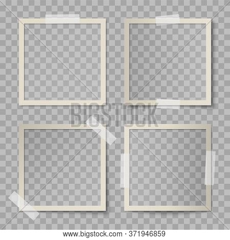Vector Set Of Beige Square Photo Card Frames With Various Lighting Effect And Shadows On Transparent