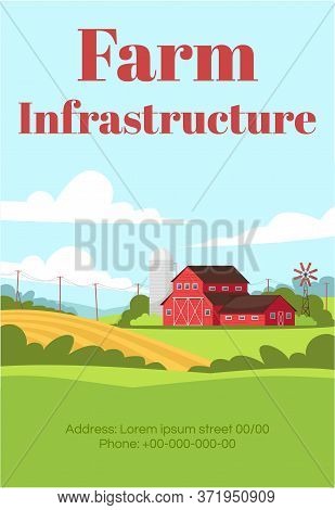 Farm Infrastructure Poster Template. Local Production On Ranch. Commercial Flyer Design With Semi Fl
