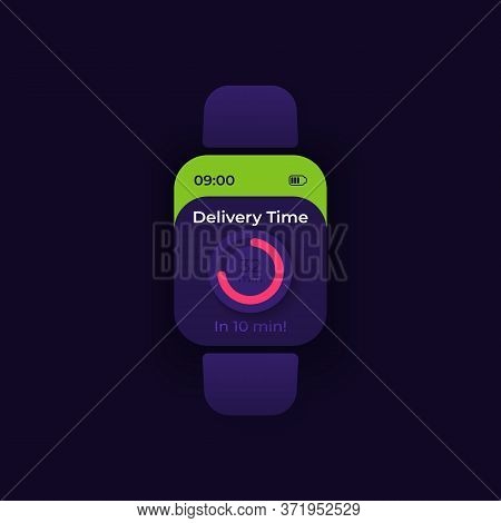 Order Tracker Smartwatch Interface Vector Template. Mobile App Notification Night Mode Design. Remai