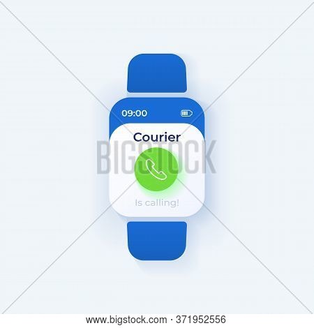 Incoming Call Smartwatch Interface Vector Template. Mobile App Notification Light Mode Design. Deliv