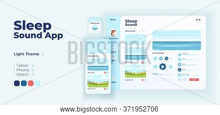 Sleep Sound App Screen Vector Adaptive Design Template. Calming Music And Relaxing Sounds Applicatio