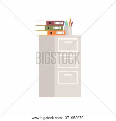 Short Cabinet Semi Flat Rgb Color Vector Illustration. Storage For Files And Folders. Financial Data