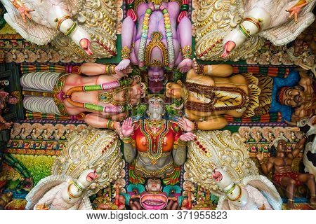 Trincomalee, Sri Lanka - February 10, 2020: Ceiling In The Ancient Hindu Temple Sri Bhadrakali Amman