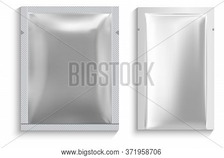 Foil Sachet. Facial Mask Pouch. White Package Vector Blank. Disposable Wet Napkin Packaging For Woma