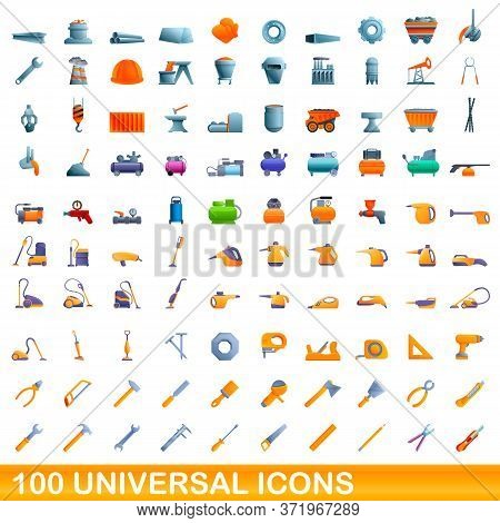 100 Universal Icons Set. Cartoon Illustration Of 100 Universal Icons Vector Set Isolated On White Ba