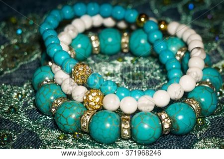 Boho Beaded Bracelets With White And Blue Dyed Howlite Stones.