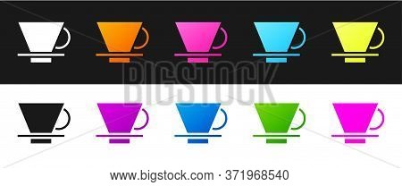 Set V60 Coffee Maker Icon Isolated On Black And White Background. Vector Illustration.