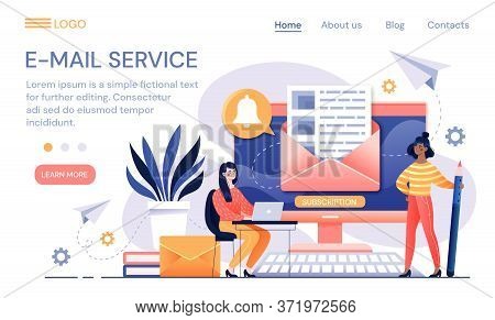 E-mail Service With Online Correspondence And Communication Showing Two Young People, One With Penci