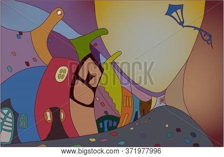 Zlata Ulice-medieval Colored Houses Landmark In Prague, Czech Republic, Central Europe. Abstract Sty
