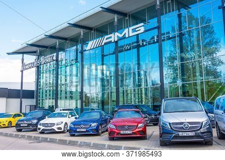 Mercedes-benz Different Class And Color In A Row In Front Of Dealership Building Amg. Russia, Saint-