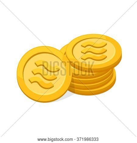 Pile Coin Gold Realistic Logo Libra Calibra Currency Isolated On White Background, Libra Calibra Cur