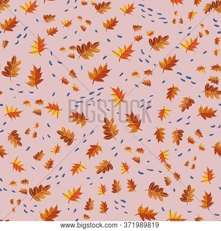 Falling Oak Leaves Seamless Vector Autun Pattern. Surface Print Design For Seasonal Backgrounds, Fab
