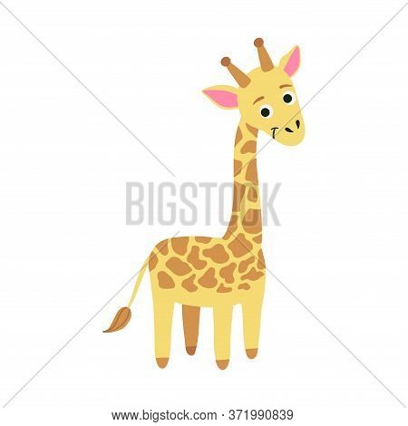 Cute Giraffe Character. Simple Cartoon Vector Style Illustration Of Animal, Isolated On White Backgr