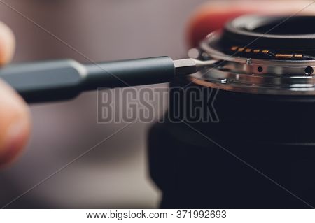 Precision Prime Optical Dslr Lens Service, Adjustment And Alignment. Camera Lens Repair Set In Photo