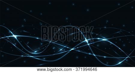 Dark Abstract Background With Turquoise Translucent Luminous Lines And Highlights. Vector Illustrati