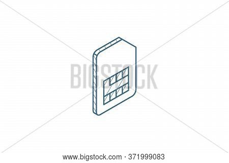 Sim Card Isometric Icon. 3d Line Art Technical Drawing. Editable Stroke Vector