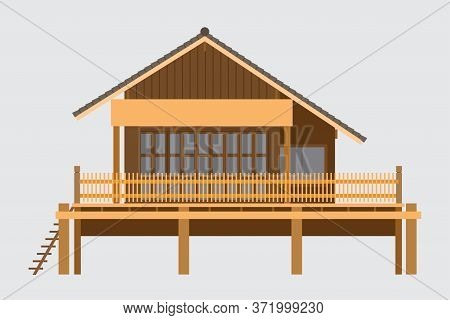 Thai Traditional House,thai Wooden House Beautiful Architecture, Vector Illustration.