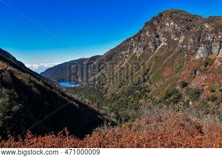 Picturesque View Of Blue Lake In Himalyan Mountain Of Sikkim