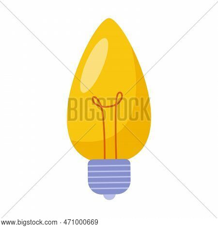 Retro Light Bulb Drawing. Vector Illustration Of Electric Bulb Glowing Brightly Isolated On White. E