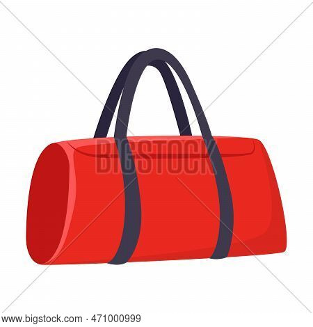 Red Sports Bag With Handles Vector Illustration. Gym Accessories, Sport Equipment Isolated On White 