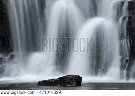 Beautiful Peaceful Landscape Image Of Aysgarth Falls In Yorkshire Dales In England During Winter Mor