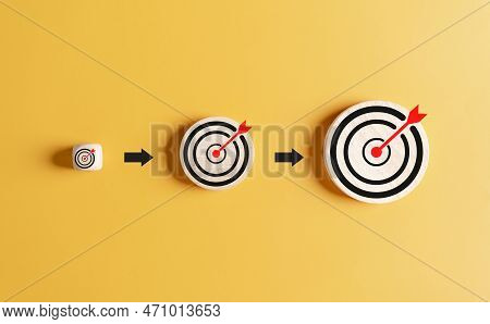 Large Target Growth In Business Concept. Dartboard With Arrow Of Aiming Target Of Business Objective