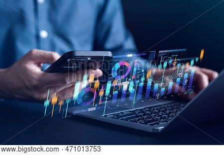 Businessman Analysis Working With Computer In Business Analytics And Data Management System To Make 