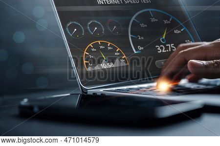 Super Fast Internet Connection Speedtest Bandwidth Network Technology, Man Using Internet High Speed