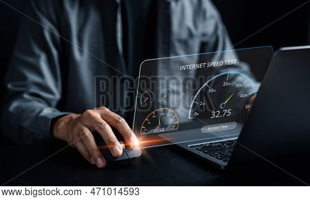 Super Fast Internet Connection Speedtest Bandwidth Network Technology, Man Using Internet High Speed