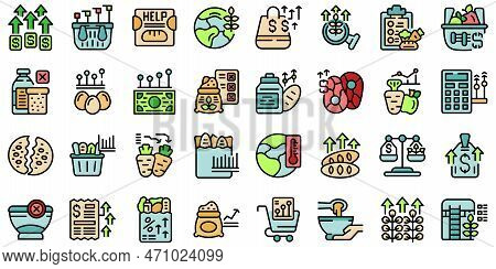 Food Crisis Icons Set Outline Vector. Economy Charity. Hunger Agriculture Color Flat On White