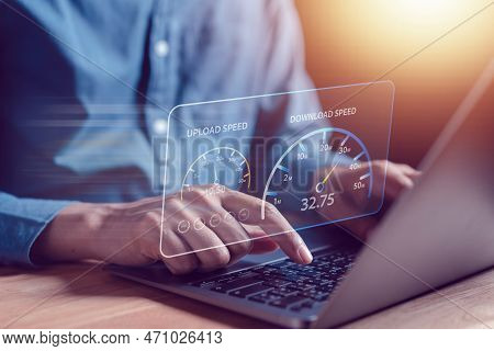 Super Fast Internet Connection Speedtest Bandwidth Network Technology, Man Using Internet High Speed
