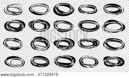 Vector Abstract Hand Drawn Marker Ellipses. Hand Drawn Abstract Grunge Elements. Scribble Set. Doodl