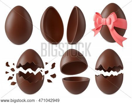 Realistic Chocolate Eggs, Broken Candy Egg. Easter Surprise, Kinder Sweet Holiday Gift. Half Crack 3