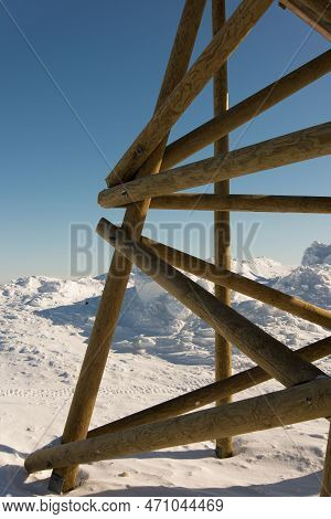 Close Up Of A Wooden Observation Tower At Saariselka Ski Station.  Lapland