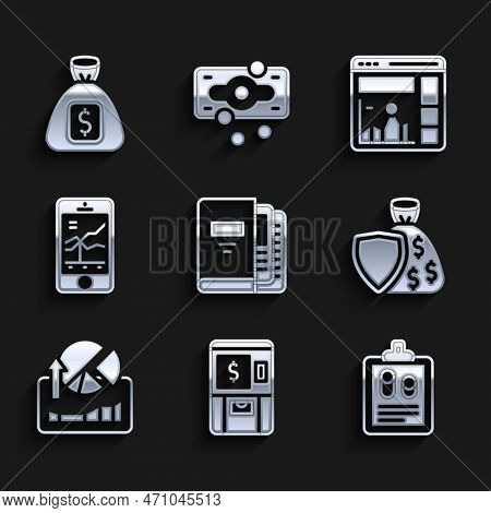 Set Office Folders, Atm And Money, Business Finance Report, Shield Bag, Stocks Market Growth Graphs,
