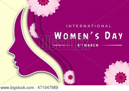 8th March, Happy Women's Day. International Women's Day Greeting Poster Design In Purple Layout And 