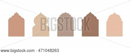 Islamic Vector Shape Of A Window Or Door Arch. Arab Frame Set. Ramadan Kareem Silhouette Icon. Mosqu